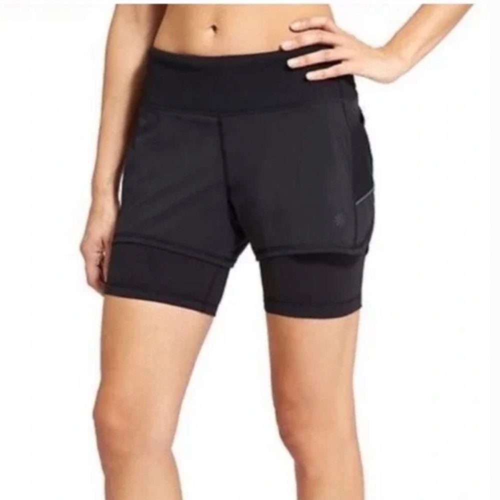 Athleta women’s Ready Set Go 2 in 1 running biker shorts size large black